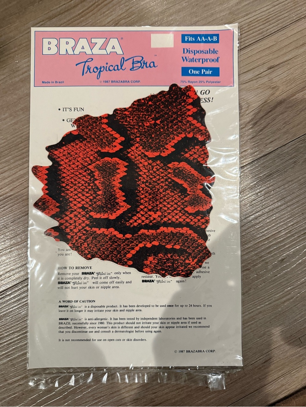 Braza 80s adhesive Tropical Bra - Disposable Waterproof - snakeskin print